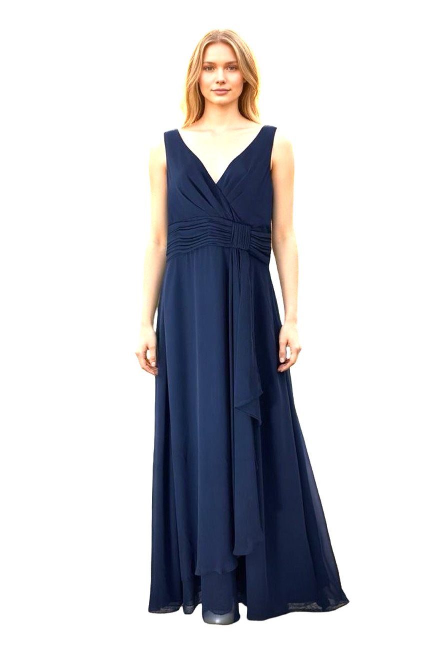 Eliza J Womens Chiffon Navy Ruched V-Neck Evening Formal Maxi Lined Dress sz 8